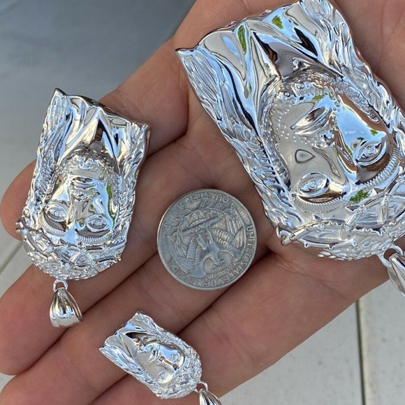 REAL VS Natural Diamond Solid Sterling Silver Jesus Piece HIP HOP Iced - Picture 6 of 10